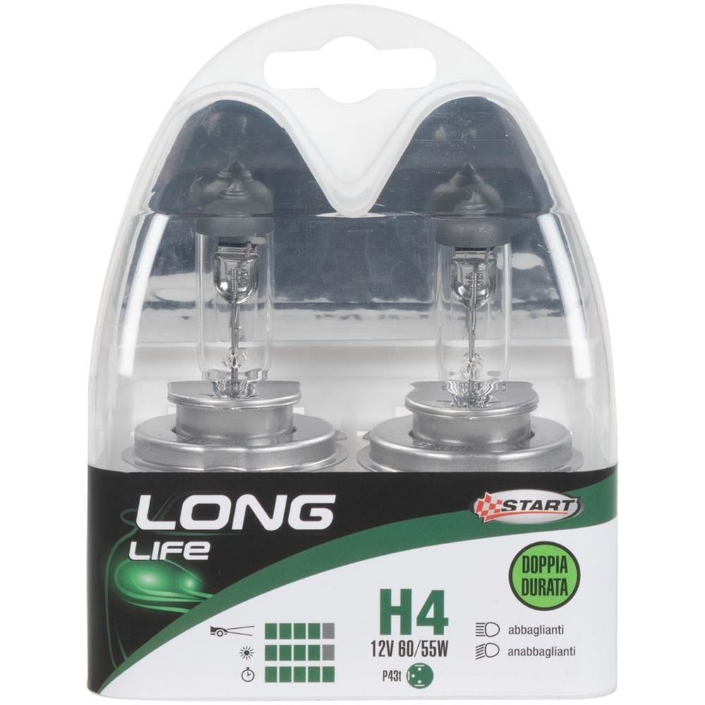 H4 Long Life Coppia Di Lampadine Per Luci Auto 12v 60/55w P43t - Foto 1