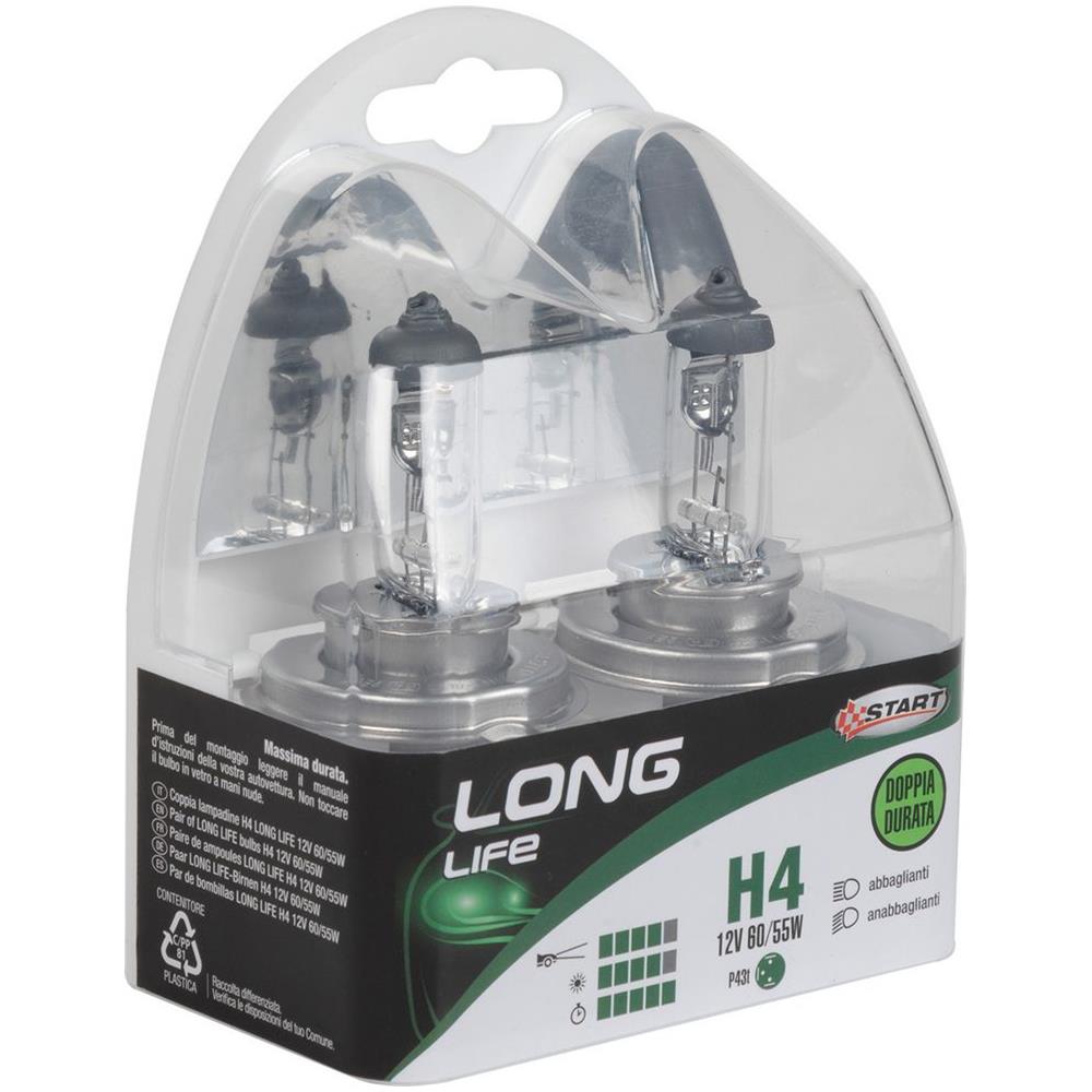 H4 Long Life Coppia Di Lampadine Per Luci Auto 12v 60/55w P43t - Foto 2