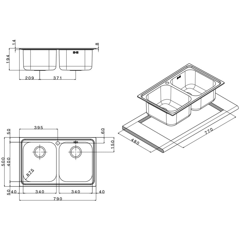 VE792IAC Lavello da Incasso Linea Venezia Dimensioni 79 x 50 cm Colore Inox Antigraffio - Foto 2