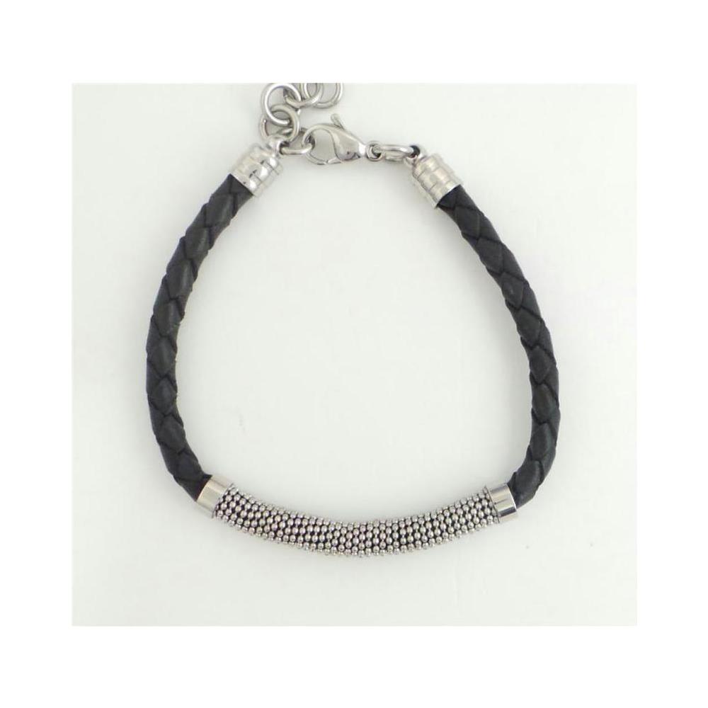 Bracciale Da Uomo In Acciaio Ed Ecopelle Szv03 - Foto 2