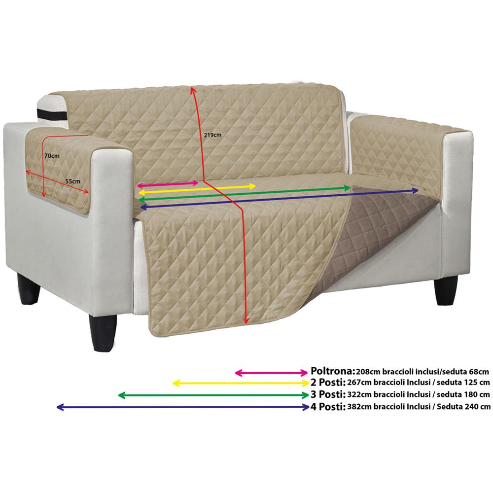 Copridivano Trapuntato Double Face Bicolor Antimacchia Modello Queen Poltrona Grigio-grigio Chiaro - Foto 3