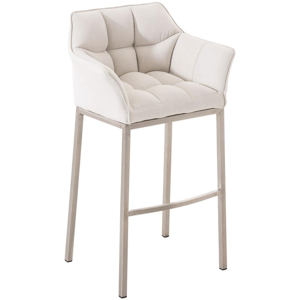 Sgabello DAMASO B con Telaio a 4 Gambe Nero, in Tessuto Bianco Telaio Acciaio Inox - Foto 2