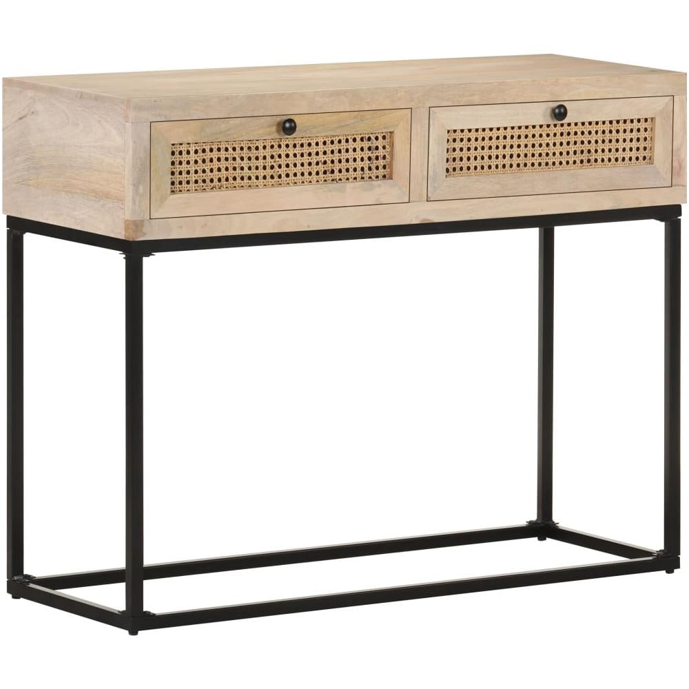 Tavolo Consolle 100x35x76 Cm Massello Di Mango E Canna Naturale - Foto 1