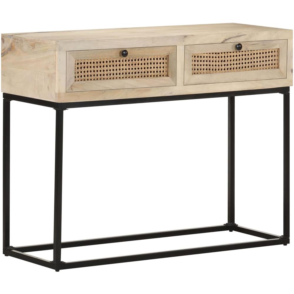 Tavolo Consolle 100x35x76 Cm Massello Di Mango E Canna Naturale - Foto 10