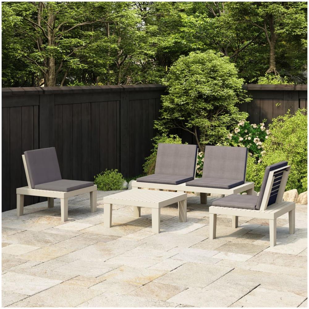 Set Divani Da Giardino Con Cuscini 4 Pz In Plastica Bianco - Foto 1