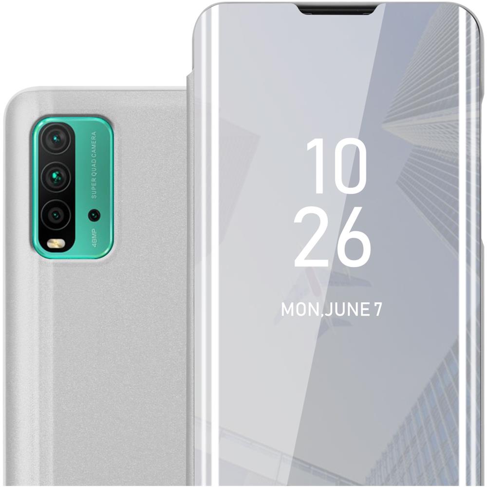 Custodia Compatibile Con Xiaomi Redmi 9t / Poco M3 In Agata Argento - Clear View Specchio Coperchio Protettivo Con Funzione Di Supporto Protezione A 360 Gradi - Foto 1