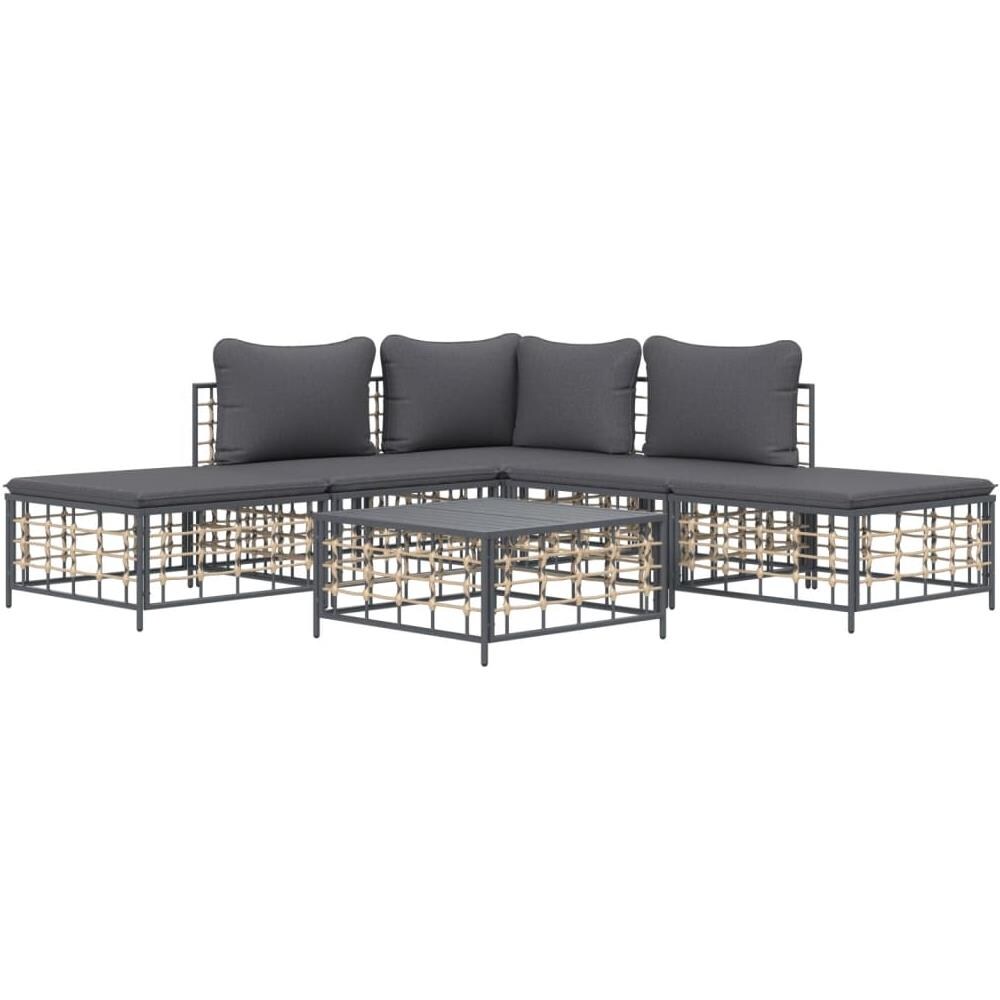 Set Divani da Giardino 6 pz con Cuscini Antracite in Polyrattan - Foto 2