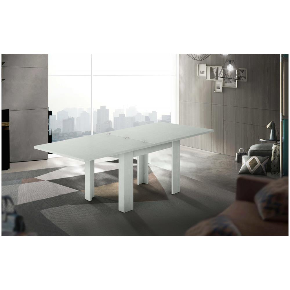 Tavolo Allungabile Otto, Consolle Ausiliare Da Cucina, Tavolo Allungabile, 100% Made In Italy, Cm 90x90h75, Bianco Lucido Larice - Foto 1