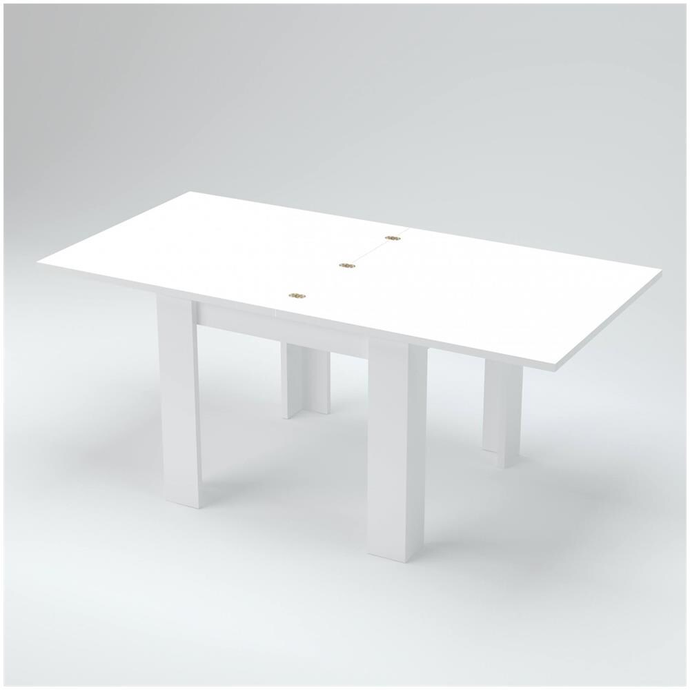 Tavolo Allungabile Otto, Consolle Ausiliare Da Cucina, Tavolo Allungabile, 100% Made In Italy, Cm 90x90h75, Bianco Lucido Larice - Foto 4