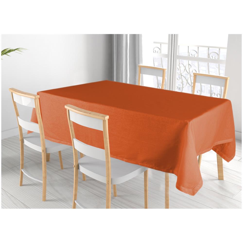 Tovaglia Cucina Soggiorno In Cotone Con Orlo A Giorno In Tinta Unita Vari Colori Ajour 140x240cm Rust - Foto 1