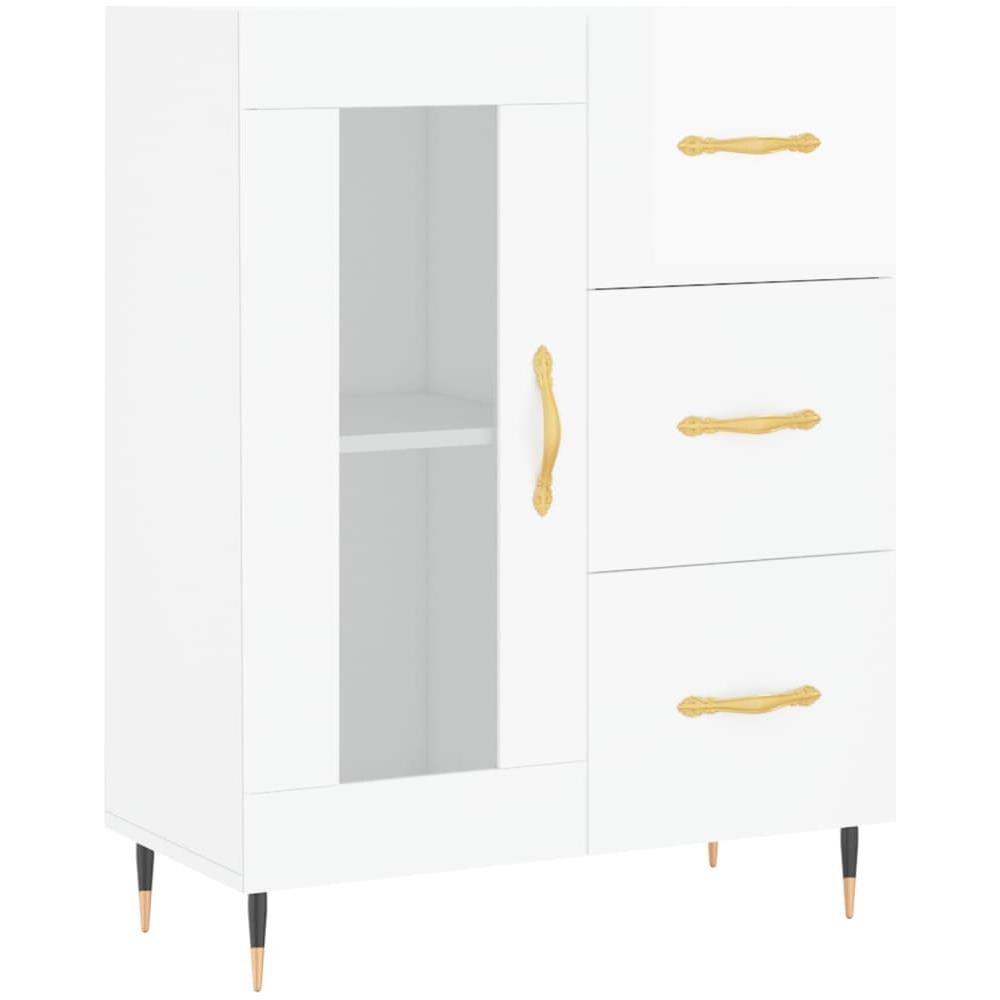 Credenza 69,5x34x90 Cm In Legno Multistrato Bianco Lucido - Foto 2