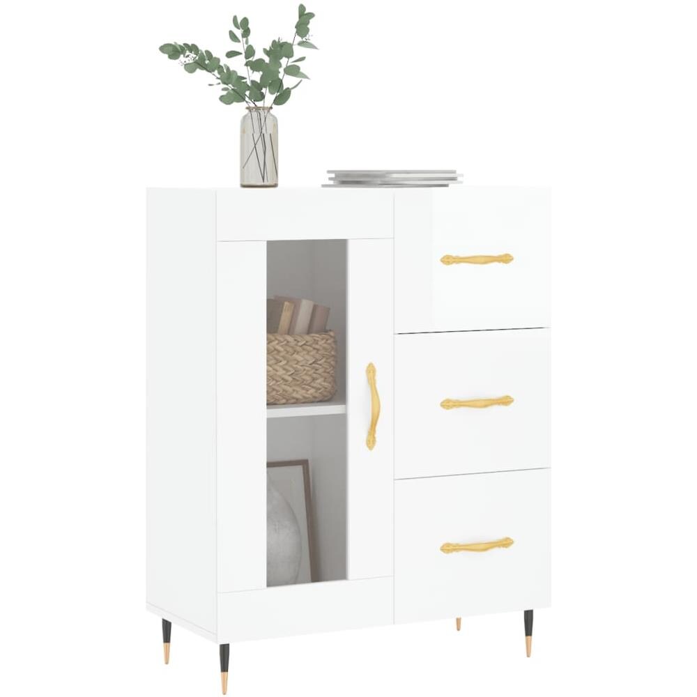 Credenza 69,5x34x90 Cm In Legno Multistrato Bianco Lucido - Foto 3