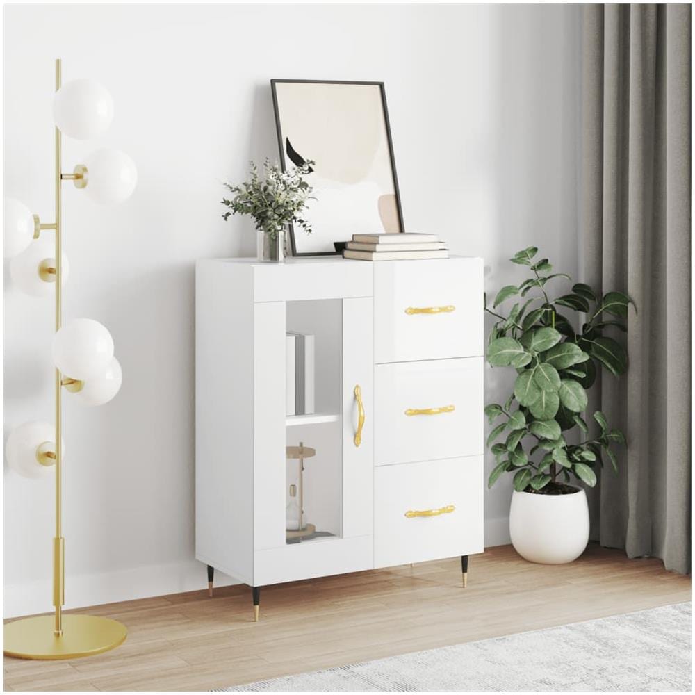 Credenza 69,5x34x90 Cm In Legno Multistrato Bianco Lucido - Foto 1