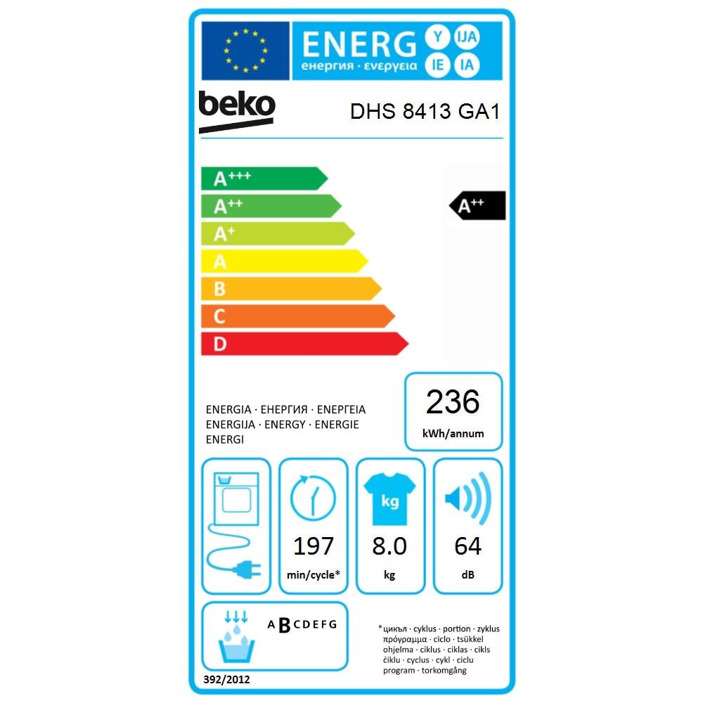 Asciugatrice DHS 8413 GA1 8 Kg Classe A++ Pompa di calore - Foto 2