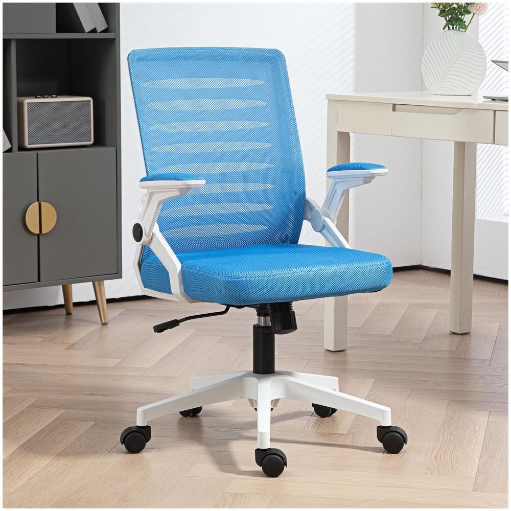 Sedia Ergonomica Girevole ad Altezza Regolabile con Braccioli, 54x54x89-99 cm, Bianca e Azzurra - Foto 2