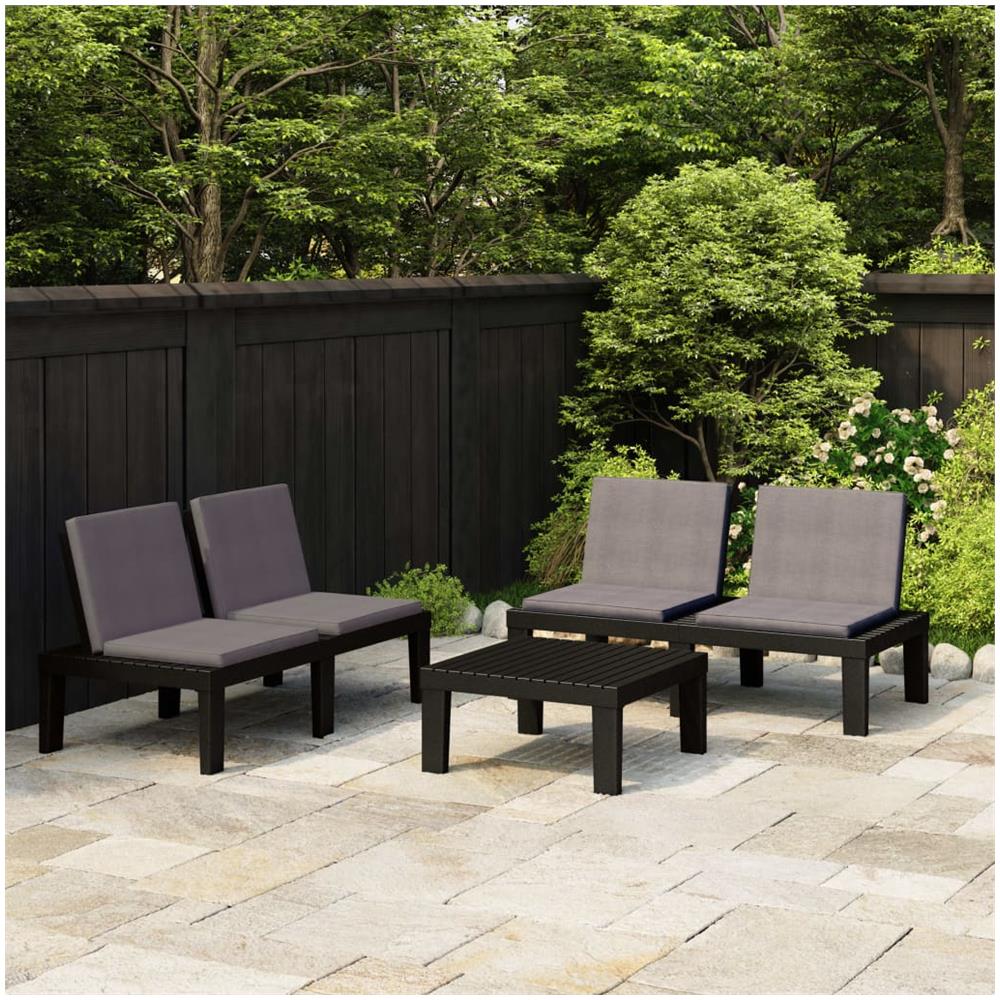 Set Divani Da Giardino Con Cuscini 3 Pz In Plastica Grigio - Foto 1