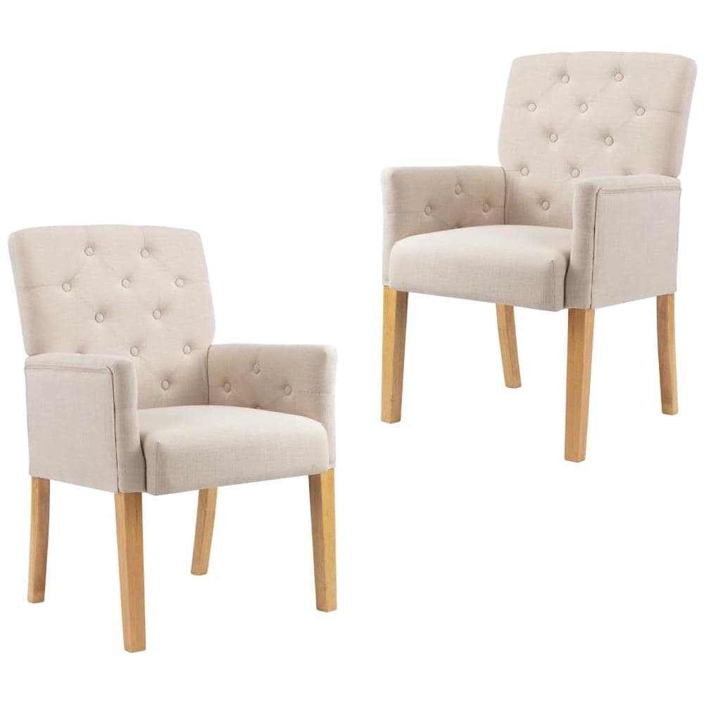 Sedie Da Pranzo Con Braccioli 2 Pz Beige In Tessuto - Foto 1