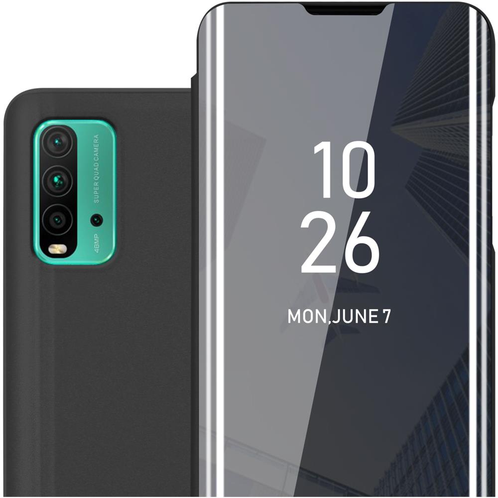 Custodia Compatibile Con Xiaomi Redmi 9t / Poco M3 In Tormalina Nera - Clear View Specchio Coperchio Protettivo Con Funzione Di Supporto Protezione A 360 Gradi - Foto 1