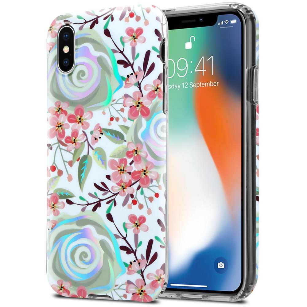 Custodia Compatibile Con Apple Iphone X / Xs Con Fiori Di Pesca - Coperchio Protettivo In Silicone Tpu Con Motivo Floreale - Foto 1