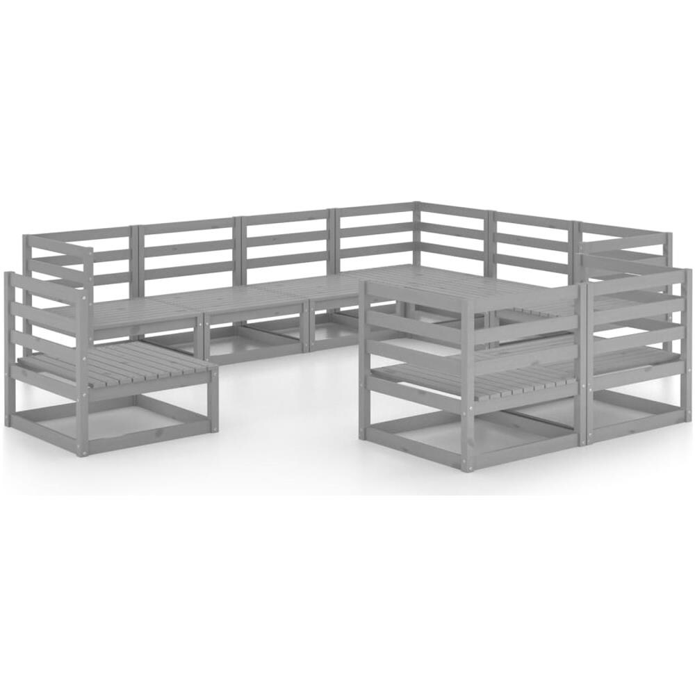 Set Divani Da Giardino 9 Pz Grigi In Legno Massello Di Pino - Foto 1