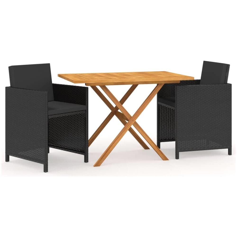 Set Da Pranzo Per Giardino 3 Pz Con Cuscini Nero - Foto 1
