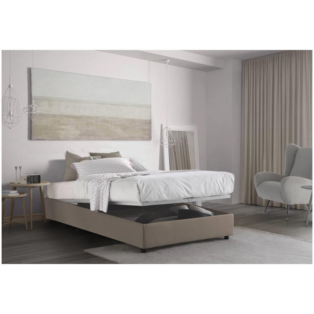 Letto Piazza E Mezza Nicole, Letto Contenitore Con Rivestimento In Tessuto, 100% Made In Italy, Apertura Frontale, Adatto Per Materasso Cm 120x190, Tortora - Foto 2