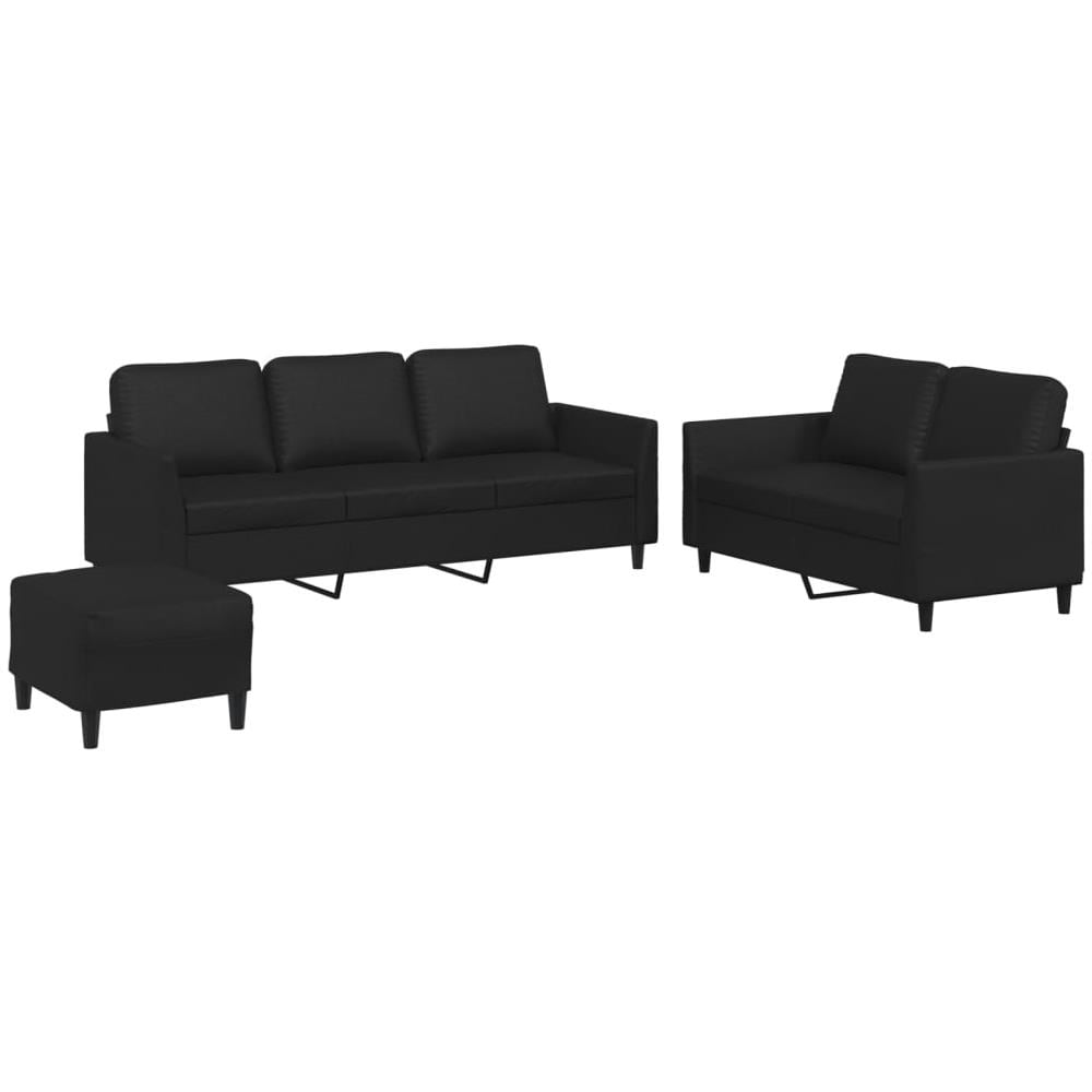 Set Di Divani 3 Pz Con Cuscini Nero In Similpelle - Foto 2