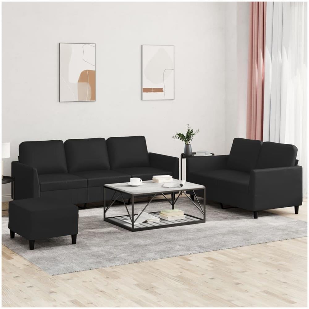 Set Di Divani 3 Pz Con Cuscini Nero In Similpelle - Foto 1