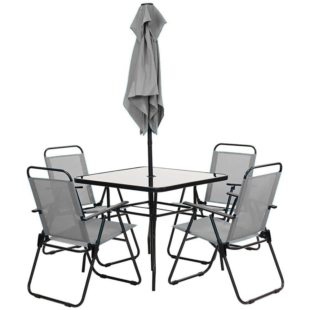 Set da Pranzo 6 Pezzi per Giardino Patio con Ombrellone 4 Sedie Pieghevoli Grigio - Foto 2