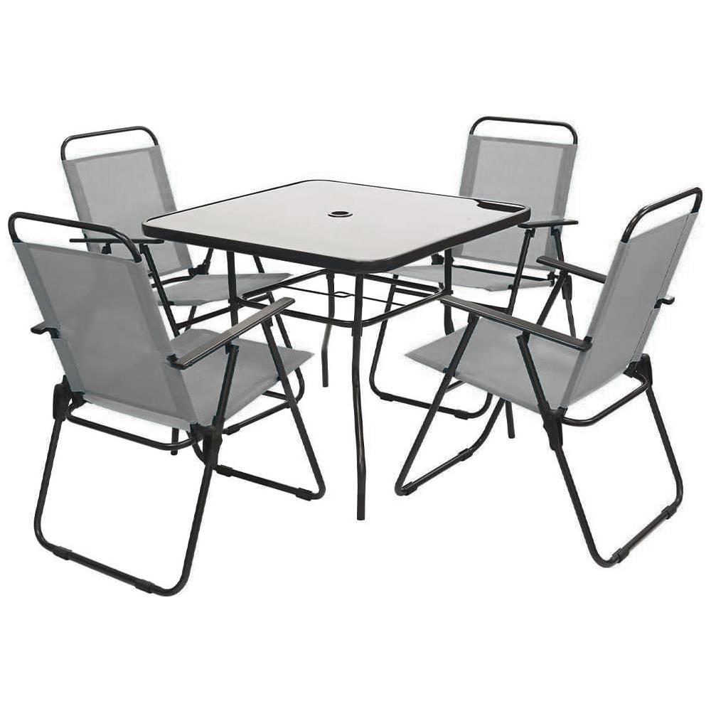 Set da Pranzo 6 Pezzi per Giardino Patio con Ombrellone 4 Sedie Pieghevoli Grigio - Foto 4