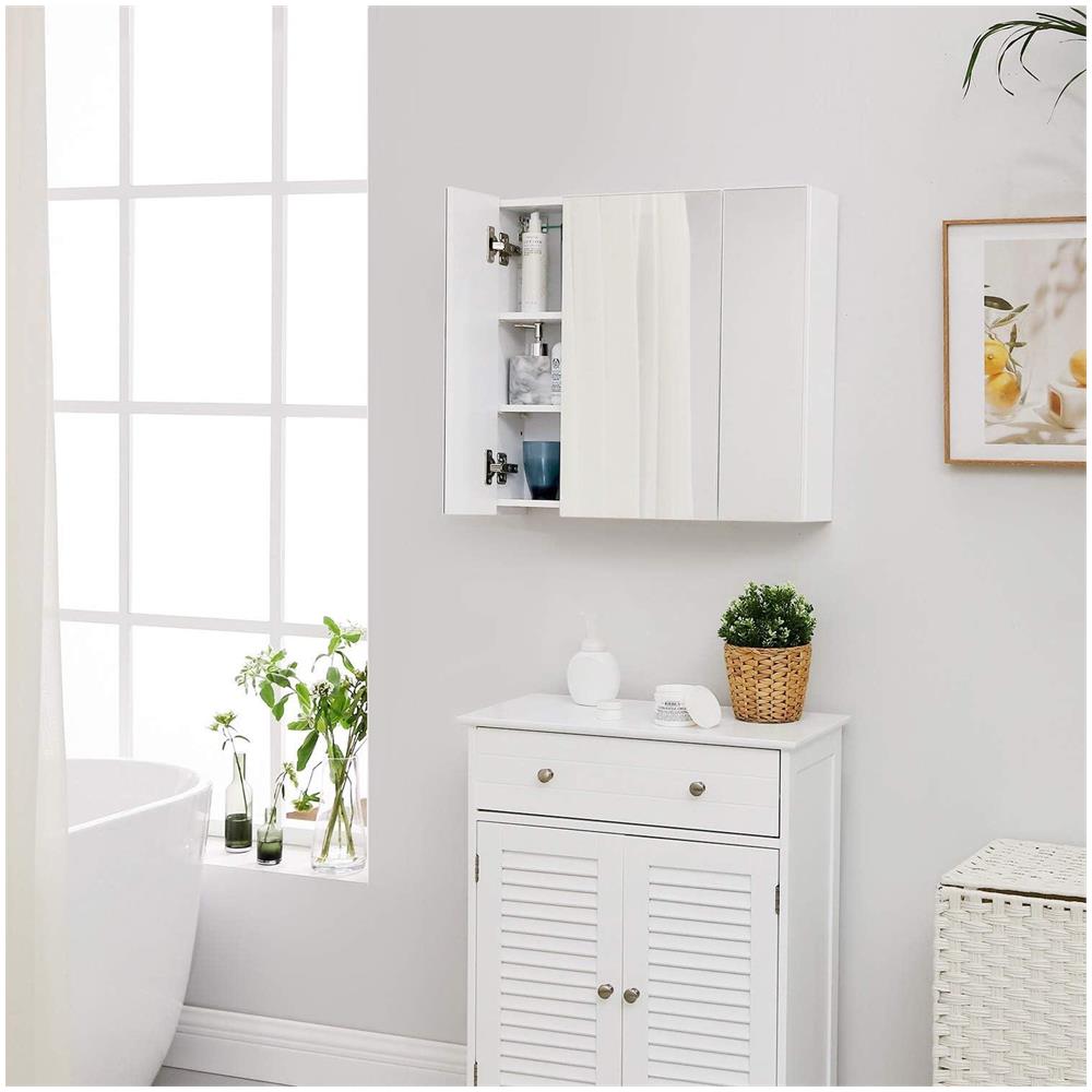 Mobile bagno sospeso con tre ante a specchio | MDF bianco - Foto 2