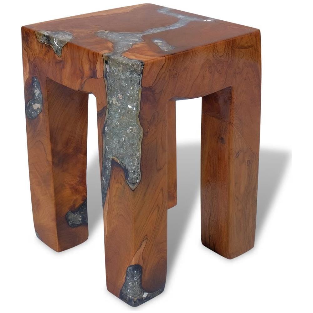 Sgabello In Legno Di Teak E Resina 30x30x40 Cm - Foto 1