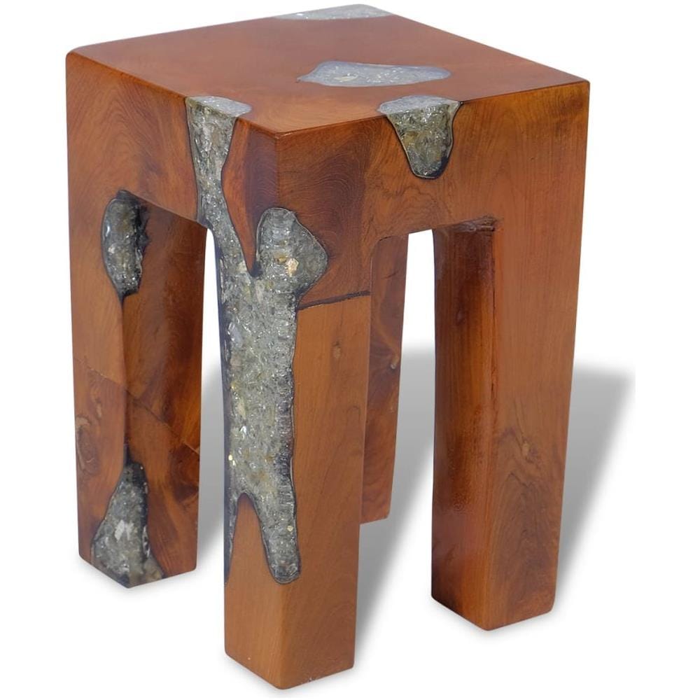 Sgabello In Legno Di Teak E Resina 30x30x40 Cm - Foto 2