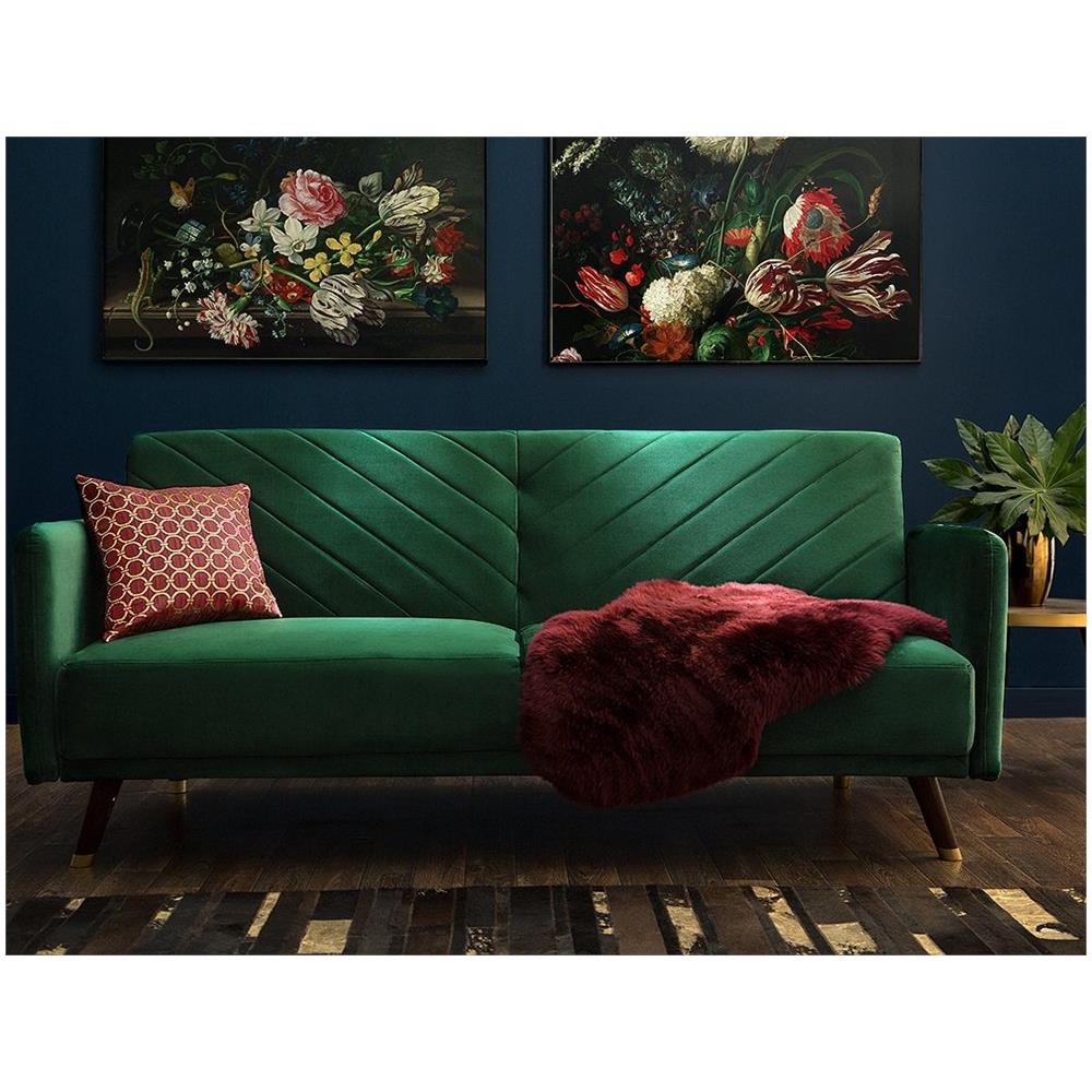 Divano Letto A 3 Posti In Tessuto Vellutato Verde Senja - Foto 1