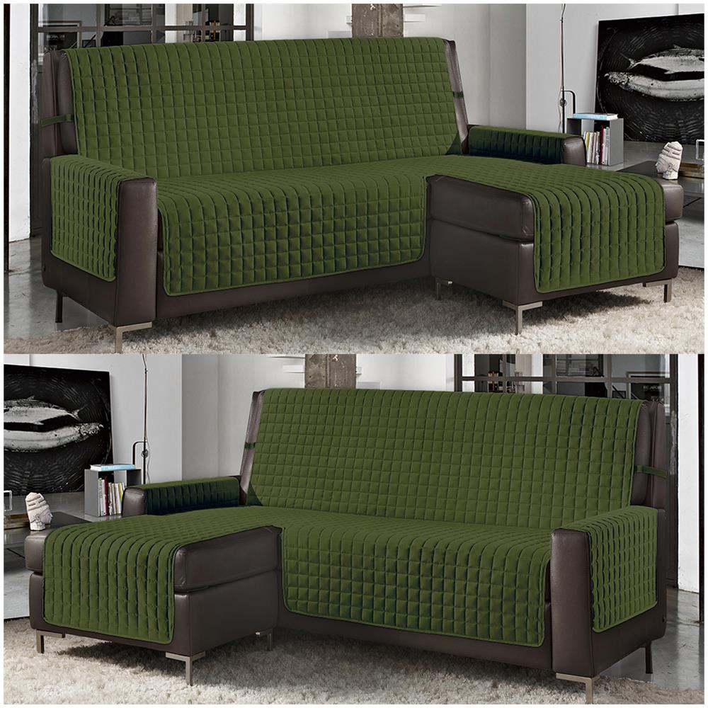 Copridivano Con Penisola Destra / sinistra Trapuntato Tinta Unita Antimacchia Reversibile 4 Posti Militare - Foto 1