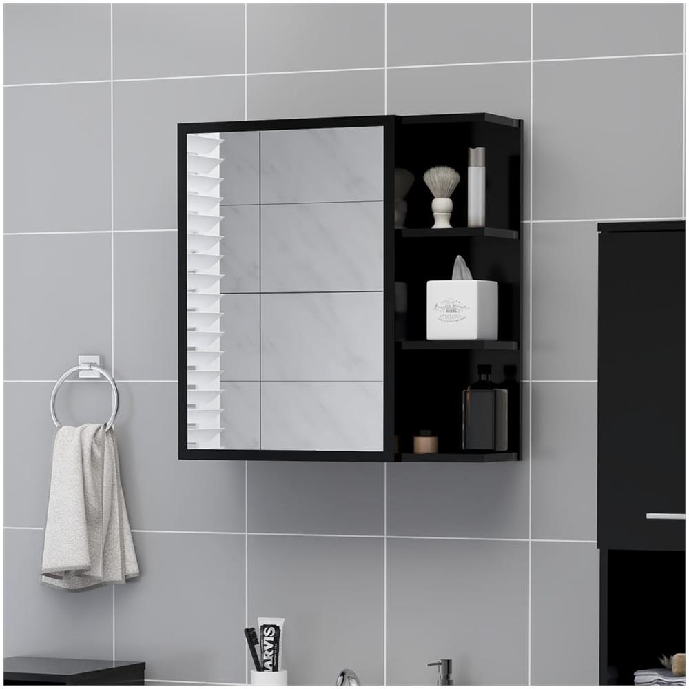 Mobile Bagno con Specchio Nero 62,5x20,5x64cm Legno Multistrato - Foto 1