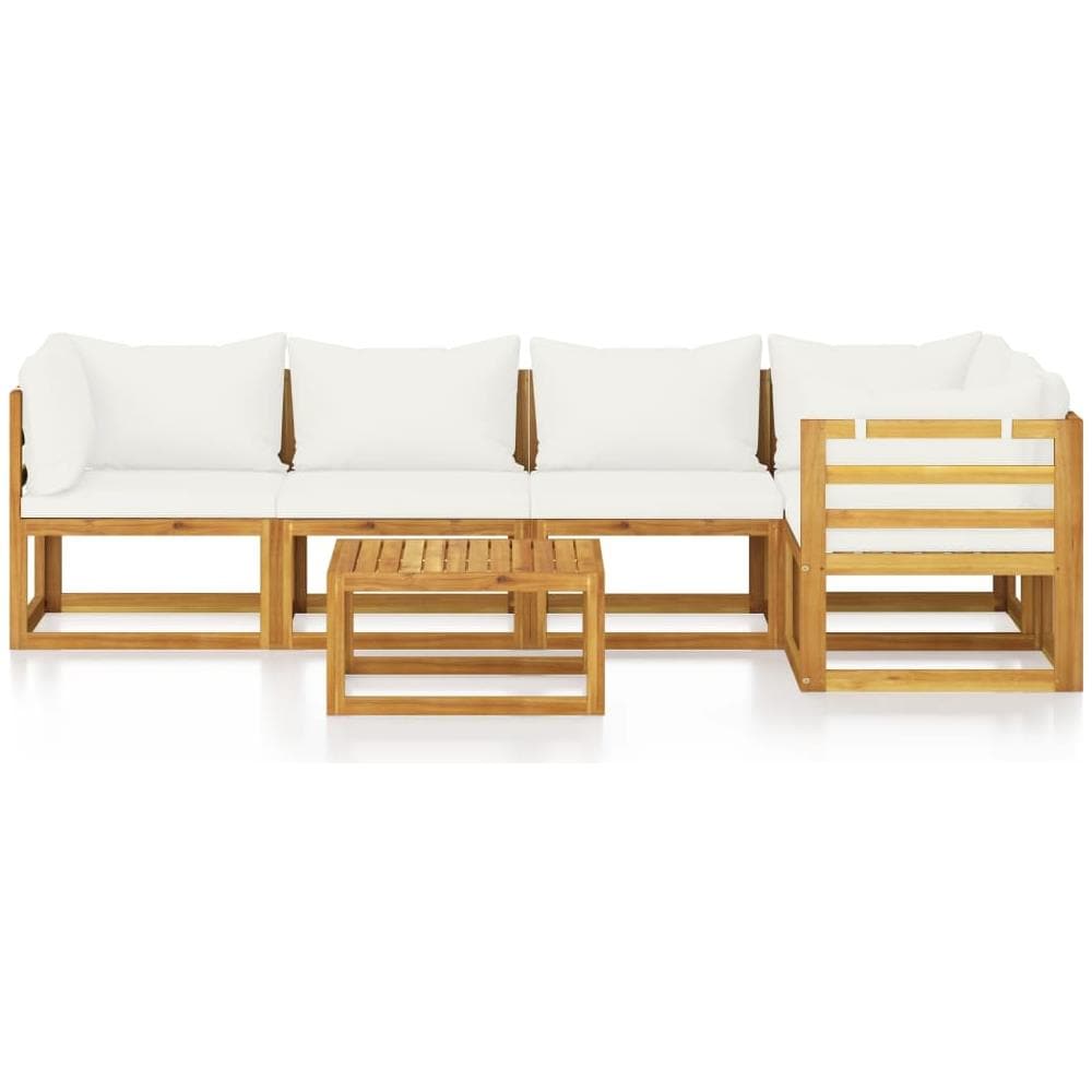 Set Divani da Giardino 6 pz con Cuscini Crema Massello Acacia - Foto 2