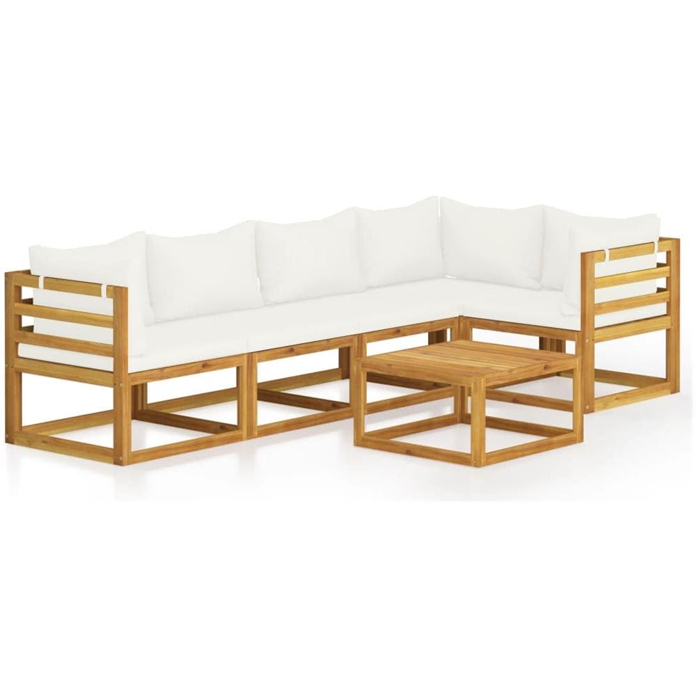 Set Divani da Giardino 6 pz con Cuscini Crema Massello Acacia - Foto 1