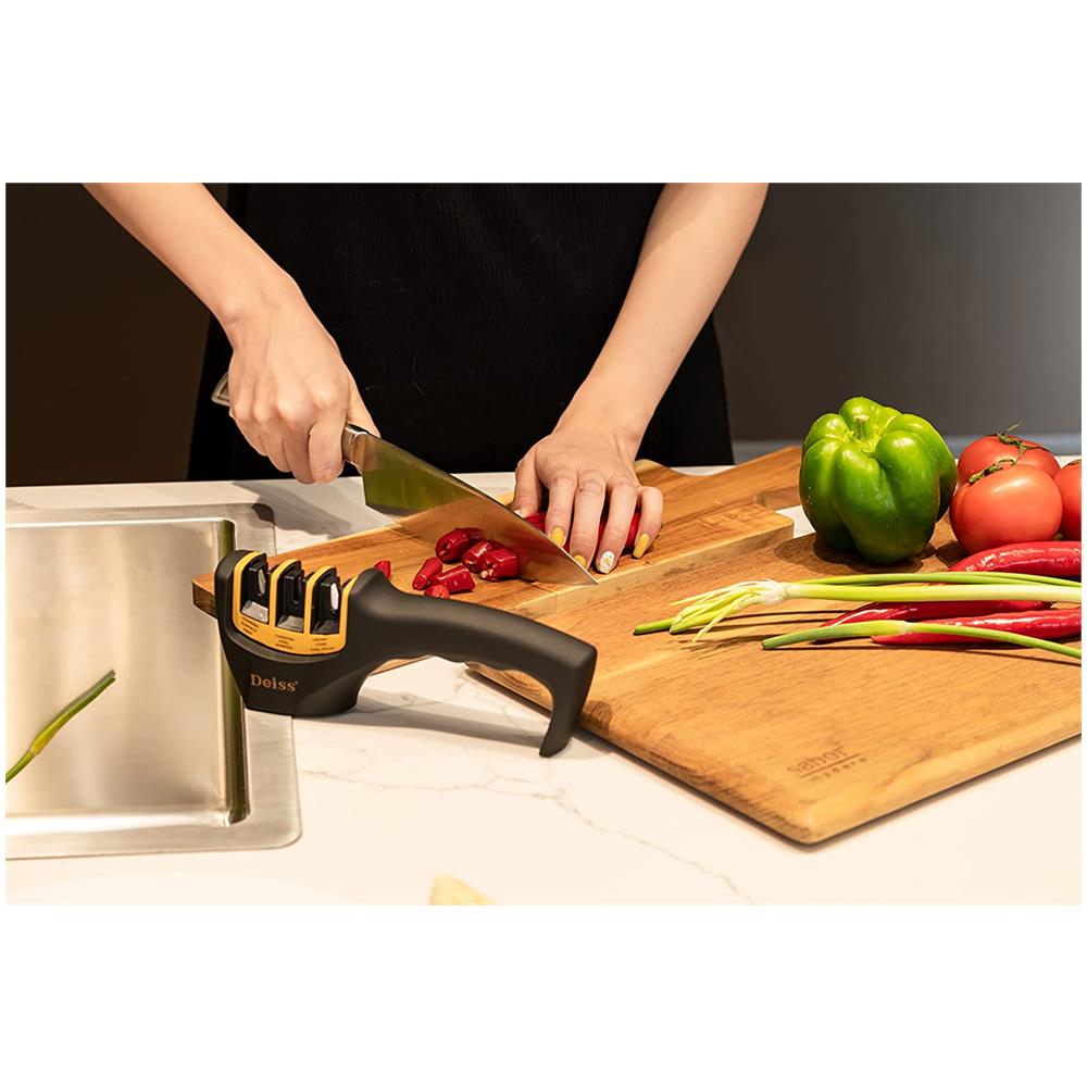 Pro Affilacoltelli Da Cucina E Da Tasca A 3 Stadi- Affilacoltelli Di Livello Professionale Per Coltelli Da Cucina, Da Caccia E In Ceramica - Ripristina E Lucida In Modo Sicuro I Bordi Affilati - Foto 2