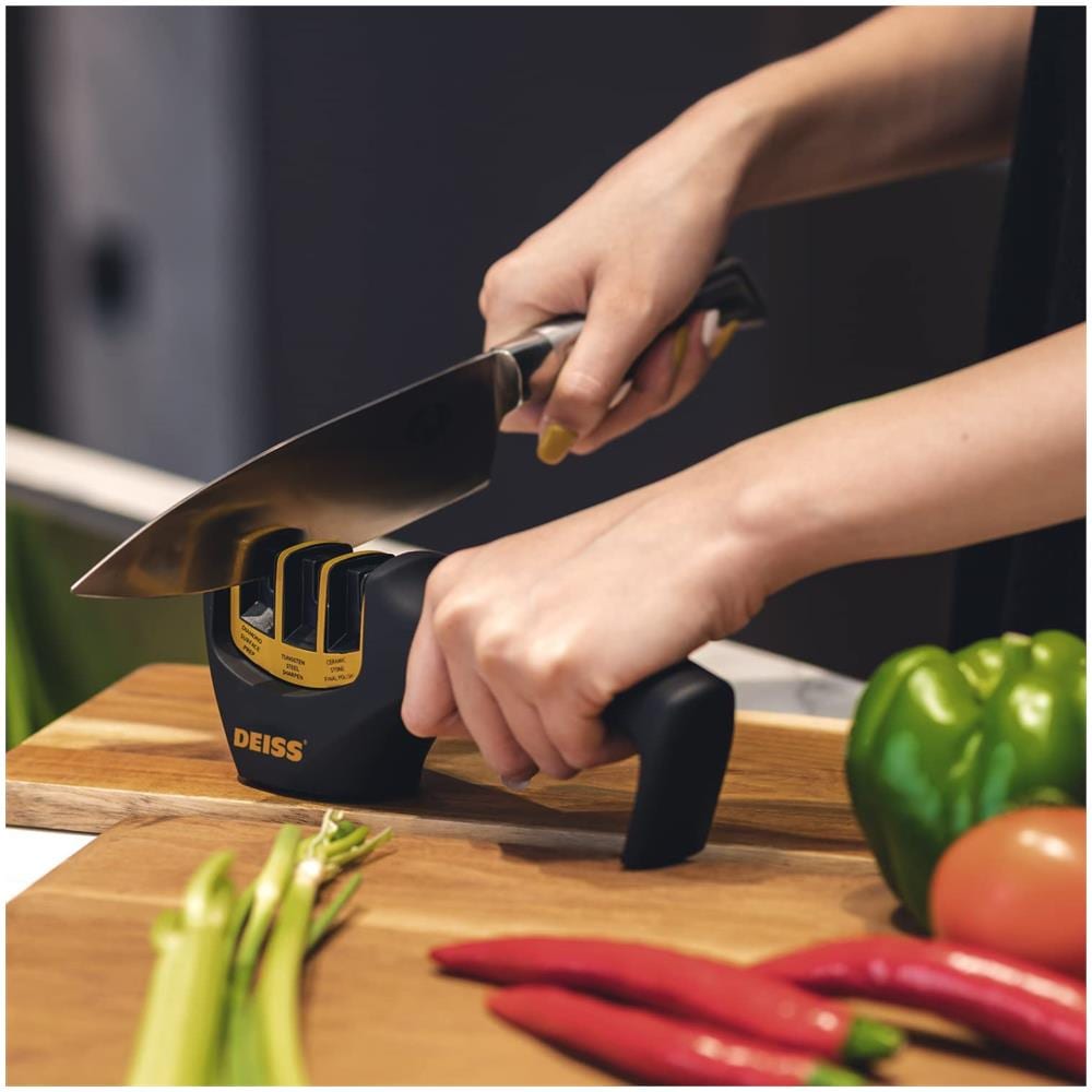 Pro Affilacoltelli Da Cucina E Da Tasca A 3 Stadi- Affilacoltelli Di Livello Professionale Per Coltelli Da Cucina, Da Caccia E In Ceramica - Ripristina E Lucida In Modo Sicuro I Bordi Affilati - Foto 7