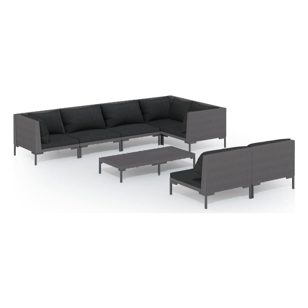 Set Divani Giardino 8 Pz Con Cuscini In Polyrattan Grigio Scuro - Foto 1