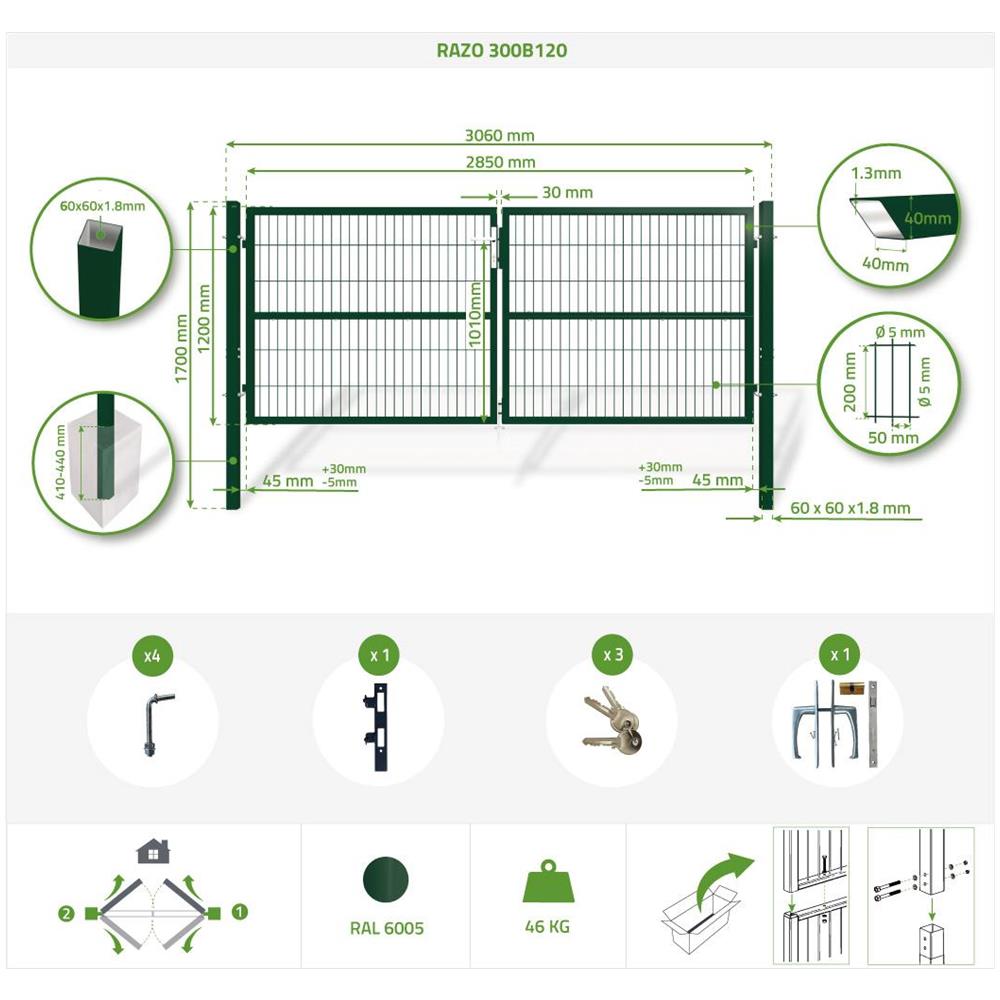 Cancello A Battente In Rete Metallica 3m Razo 300b120 Verde - Foto 8