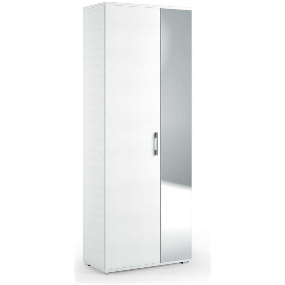 Scarpiera Tarassaco, Mobile Multiuso Da Ingresso Con Anta A Specchio, Armadio Moderno Portascarpe A 6 Ripiani, 100% Made In Italy, 72x37h195 Cm, Bianco - Foto 2