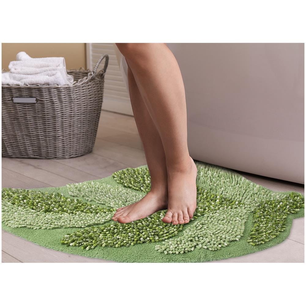 Tappeto A Foglia Casa Bagno Cotone Spugna Morbida Antiscivolo Leaf Salvia - Foto 5
