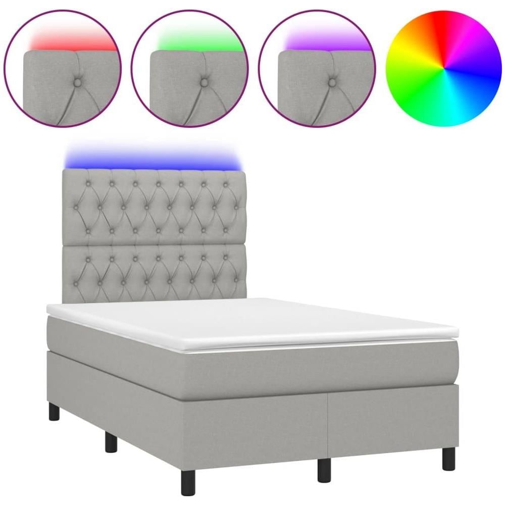 Letto a Molle Materasso e LED Grigio Chiaro 120x190 cm Tessuto - Foto 1