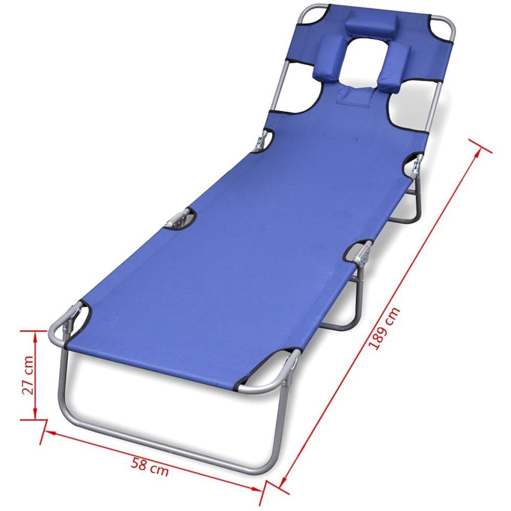 Lettino Prendisole Pieghevole Cuscino Schienale Regolabile Blu - Foto 17