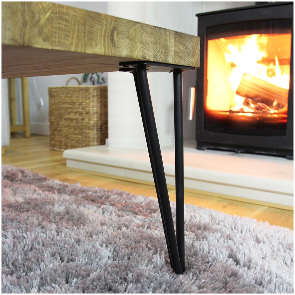 4 Gambe Per Tavolo A Forcina 35,5cm 2 Rebbi In Acciaio Nero Spessore 12mm - Foto 7