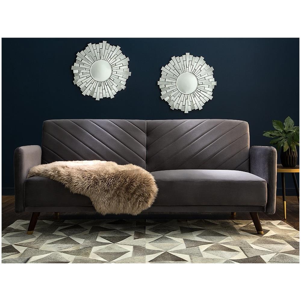 Divano Letto A 3 Posti In Tessuto Vellutato Grigio Senja - Foto 2