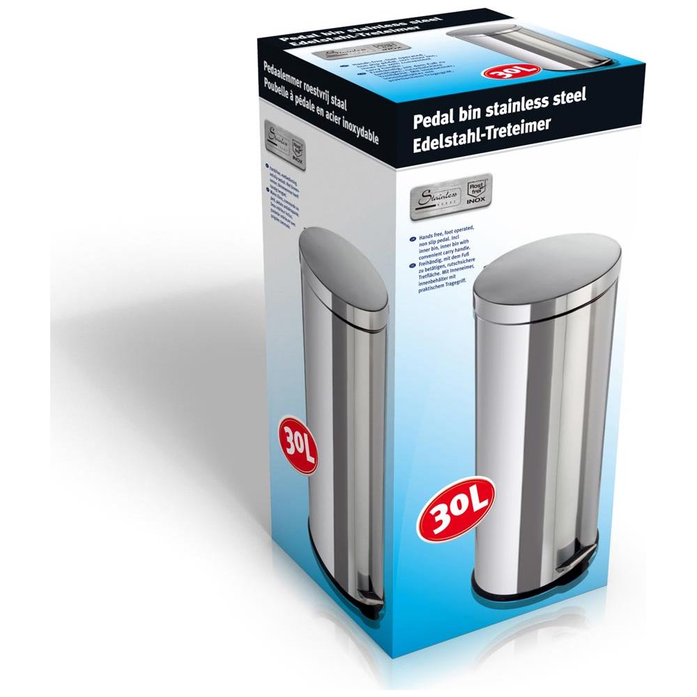 Pattumiera A Pedale 30 Lt Cromata Acciaio Inox Con Coperchio Casa Ufficio Bagno - Foto 1