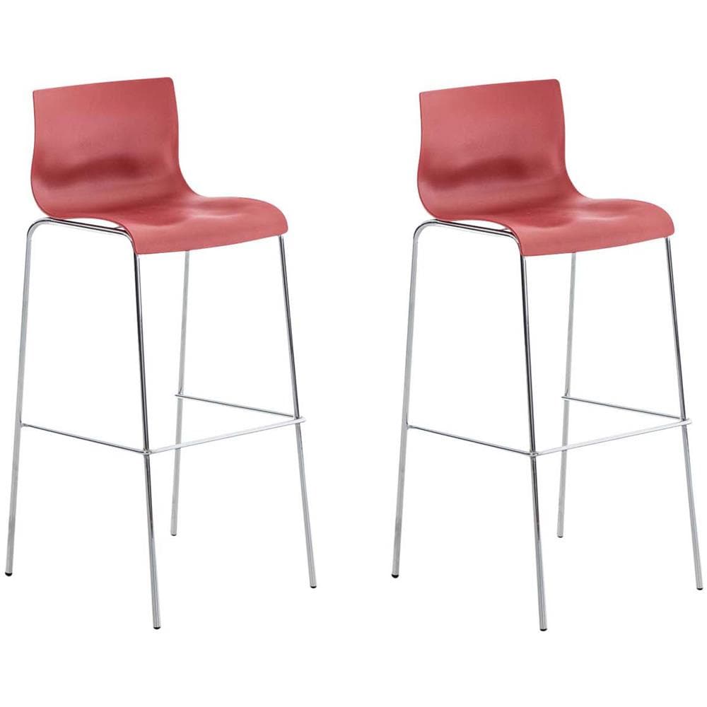 2 Sgabelli Alti HOOVER in Polipropilene - Set 2 Sgabelli Bar Design I Sedie Sgabello con Schienale I Sgabelli Ergonomici Rosso Cromato - Foto 1